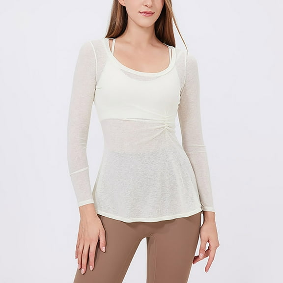 Aloohaidyvio Long Sleeve Tops for Women No Boundaries Trendy Spring See Through Sheer Blouse Slim Fitted Going Out Layering Shirts