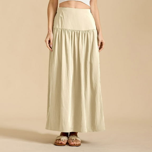 Aloohaidyvio Womens Midi Skirt Casual Flowy Elastic High Waist Long Skirts with Pockets