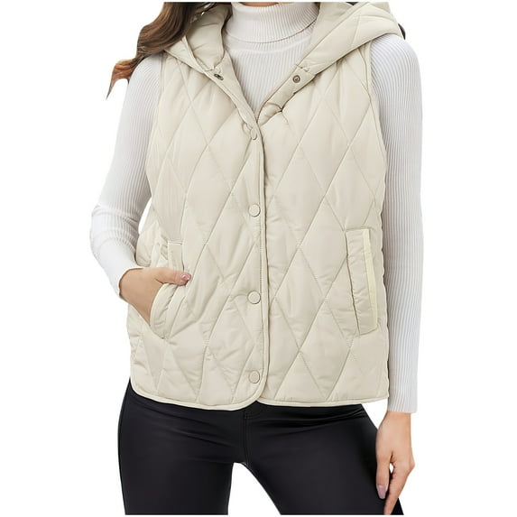Aloohaidyvio Womens Puffer Vest Lightweight Sleeveless Button Hoodie Jacket Pockets Warm Winter Coat Outerwear
