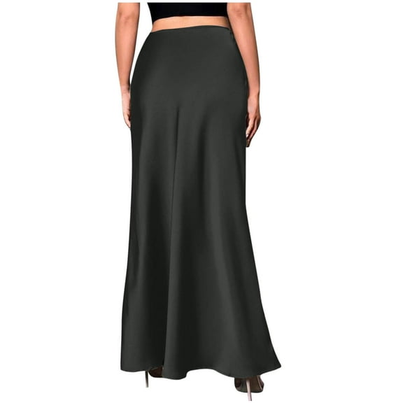 Aloohaidyvio Skirts for Women No Boundaries Satin A Line Maxi Skirt High Waisted Flowy Spring Skirts Elegant Cocktail Party Skirts