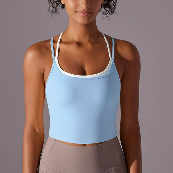 Aloohaidyvio Womens Scoop Neck Longline Sports Bra - U Back Adjustable Straps Workout Crop Tank Top