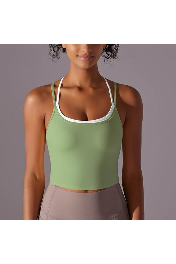 Womens Scoop Neck Longline Sports Bra - U Back Adjustable Straps Workout Crop Tank Top