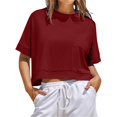 thumbnail image 1 of Aloohaidyvio Crop Tops for Women No Boundaries Short Sleeve Round Neck T-Shirts Loose Fit Casual Blouse, 1 of 7