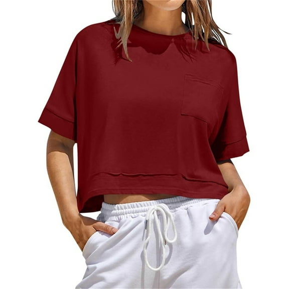 Aloohaidyvio Crop Tops for Women Short Sleeve Round Neck T-Shirts Loose Fit Casual Blouse