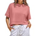 thumbnail image 1 of Aloohaidyvio Crop Tops for Women No Boundaries Short Sleeve Round Neck T-Shirts Loose Fit Casual Blouse, 1 of 7