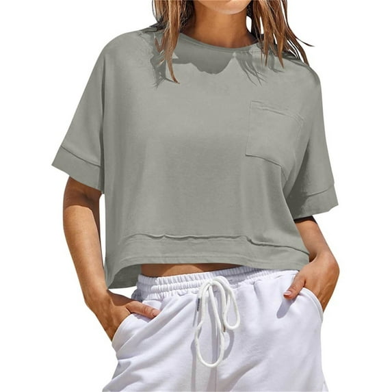 Aloohaidyvio Crop Tops for Women Short Sleeve Round Neck T-Shirts Loose Fit Casual Blouse
