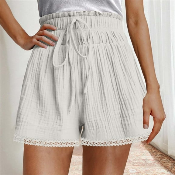 Aloohaidyvio Womens Summer Shorts Wide Leg Casual Loose High Waist Drawstring Shorts with Pockets