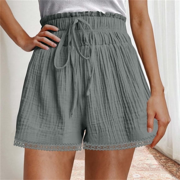 Aloohaidyvio Womens Summer Shorts Wide Leg Casual Loose High Waist Drawstring Shorts with Pockets
