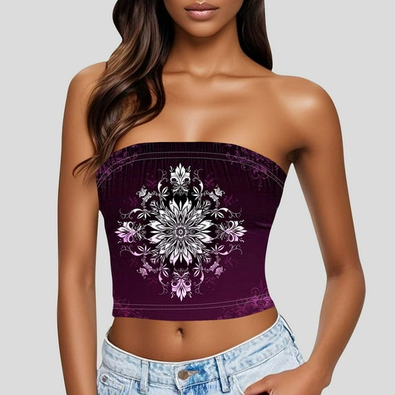 Aloohaidyvio Tube Tank Tops for Women Strapless Crop Tops Bandeau Double Lined Basic Going Out Tank Top