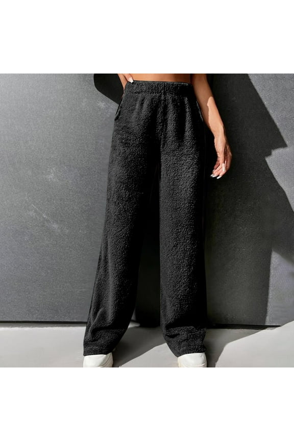 Women Plush Pajama Pants Waist Wide Leg Casual Lounge Fleece Pant