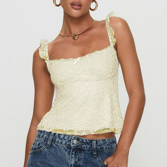 Aloohaidyvio Tank Tops for Women No Boundaries Y2k Lace Tank Tops Teen Girl Sleeveless Going Out Streetwear Summer Crop Camisole
