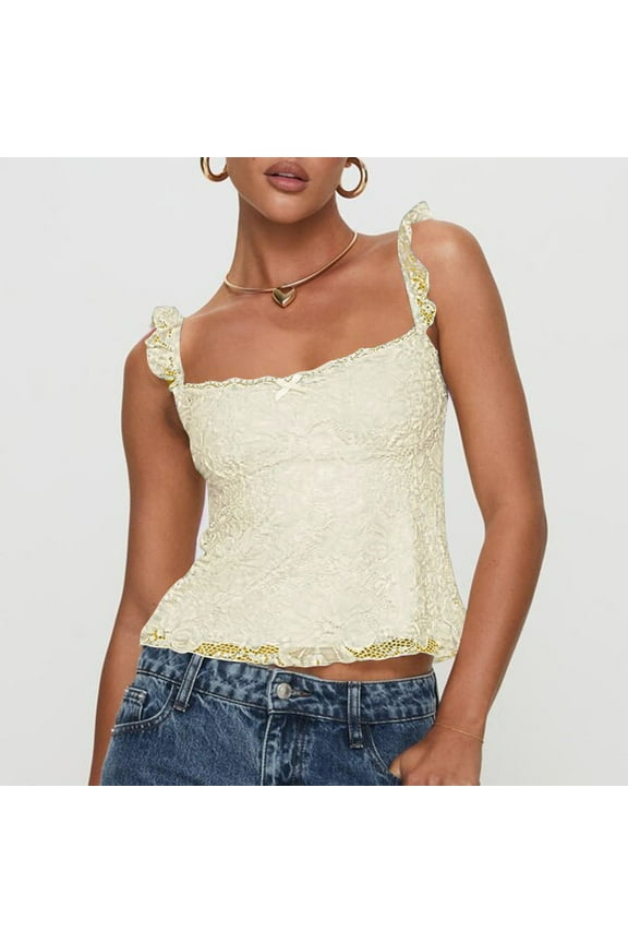 Tank Tops for Women Y2k Lace Tank Tops Teen Girl Sleeveless Going Out Streetwear Summer Crop Camisole