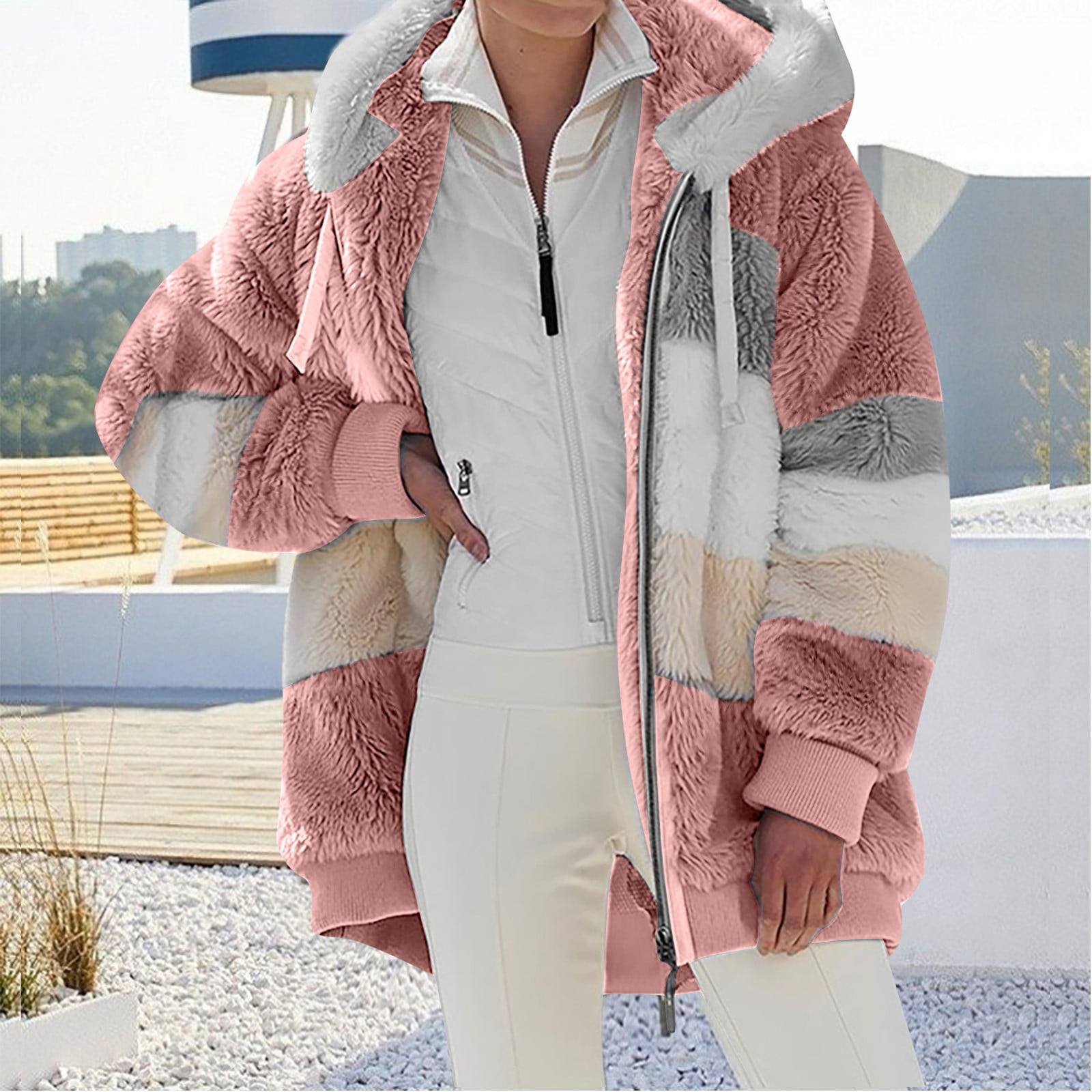 Augper Women Faux Fur Fleece Coat Fall and Winter Fashion Augper Women Faux Fur Fleece Coat Fall and Winter Fashion