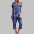 thumbnail image 1 of Aloohaidyvio Pajamas Shirt,Womens Loungewear Pajamas Round Neck Short Sleeve Sleepshirt and Pockets Pants Sets, 1 of 6