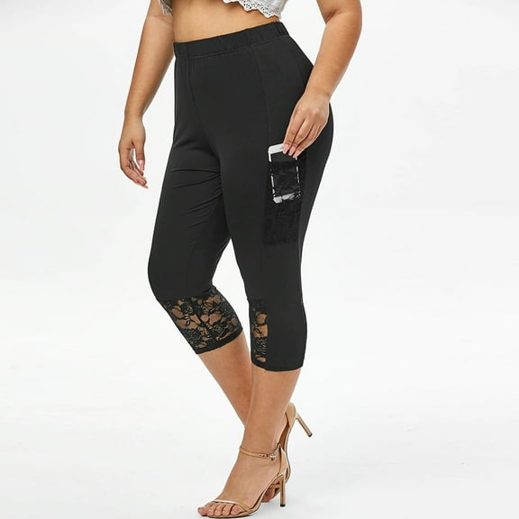 Aloohaidyvio Pants ,Women Solid Lace Patchwork Elastic Waist Casual Leggings Pants