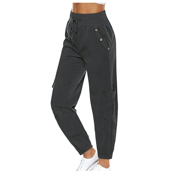 Aloohaidyvio Pants ,Womens Casual Elastic Loose Pants Straight Wide Leg Trousers with Pocket