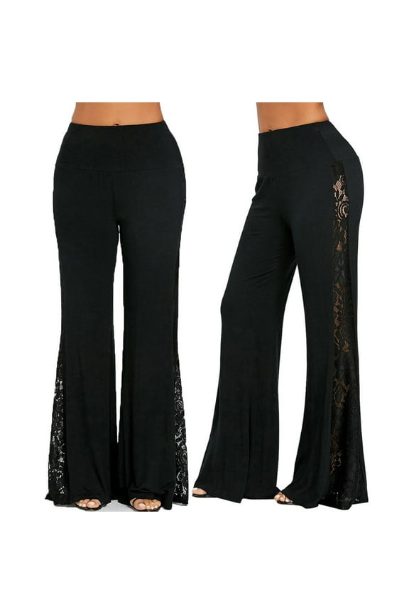 Pants,Fashion Womens High Waist Lace Insert Wide Leg Pants Leggings Loose Trousers