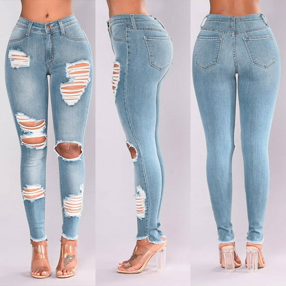 Aloohaidyvio Pants Plus Size,Fashion Women Jeans Hole Female High Waist Stretch Slim Sexy Pencil Pants
