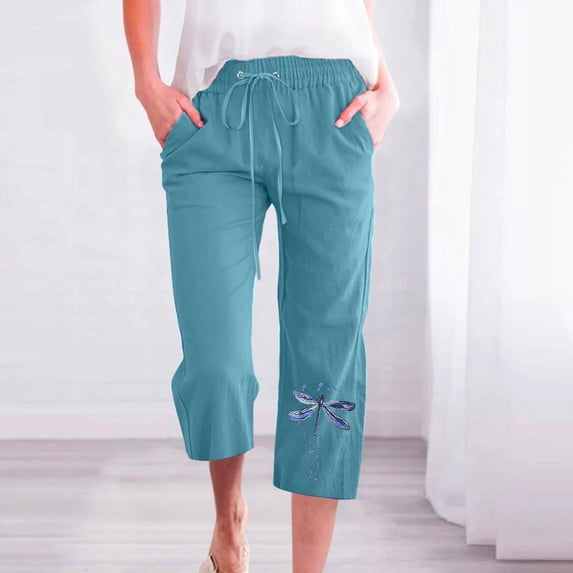 Aloohaidyvio Pants Plus Size,Fashion Womens Casual Printing Elastic Loose Pants Straight Wide Leg Trousers