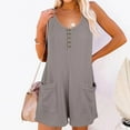 thumbnail image 1 of Aloohaidyvio Pants Plus Size,Womens Scoop Solid Neck Sleeveless Buttons Short Jumpsuit Rompers with Pockets, 1 of 6
