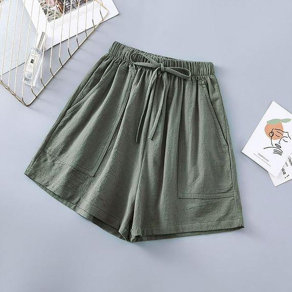 Aloohaidyvio Pants Stretch,Womens Cotton Linen Shorts Loose High Waist Casual Wide Legged Pants Hot Pants