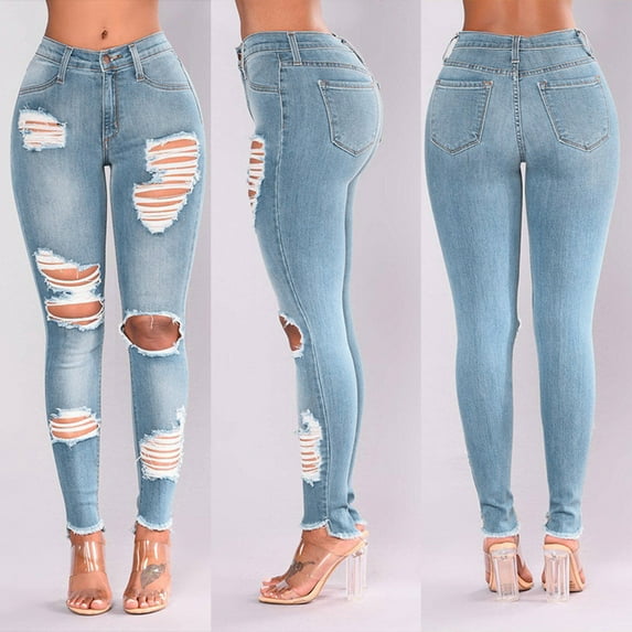 Aloohaidyvio Pants for Women,Fashion Women Jeans Hole Female High Waist Stretch Slim Sexy Pencil Pants