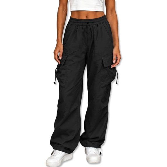 Aloohaidyvio Cargo Pants for Women High Waisted Stretchy Drawstring Casual Wide Leg Pants with Pockets