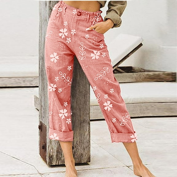 Aloohaidyvio Pants for Women,Women'S Printing Straight Leg All-Match Casual Pants 7-Point Pants Plus Size