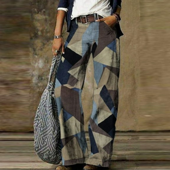 Aloohaidyvio 2024 Summer Pants for Women Plus Size,Womens Pants Fashion Comfortable Printed Straight Casual Trousers