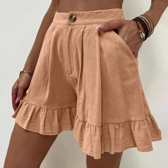 Aloohaidyvio Pants for Women,Womens Solid Color Casual Wide Leg Ruffle Loose High Waist Shorts Pants