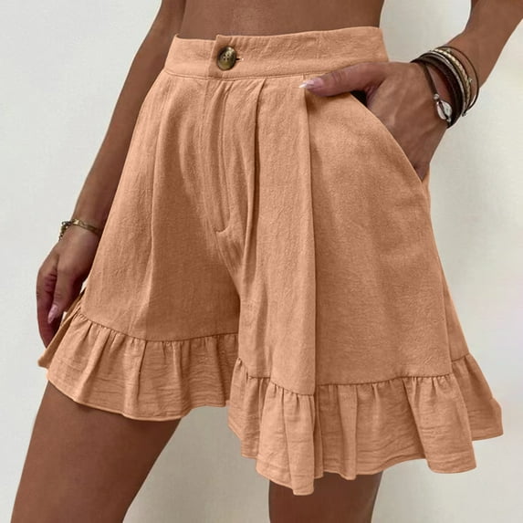 Aloohaidyvio Pants for Women,Womens Solid Color Casual Wide Leg Ruffle Loose High Waist Shorts Pants