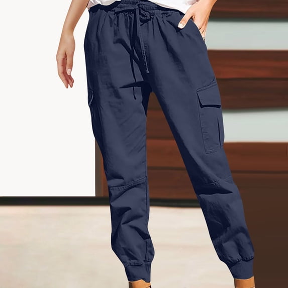 Aloohaidyvio Pants with Pockets,Women Plus Size Drawstring Casual Elastic Waist Pocket Loose Pants