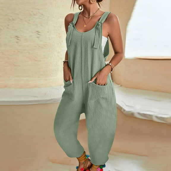 Aloohaidyvio Pants with Pockets,Womens Fashion Summer Solid Color Casual Sleeveless Suspender Jumpsuit