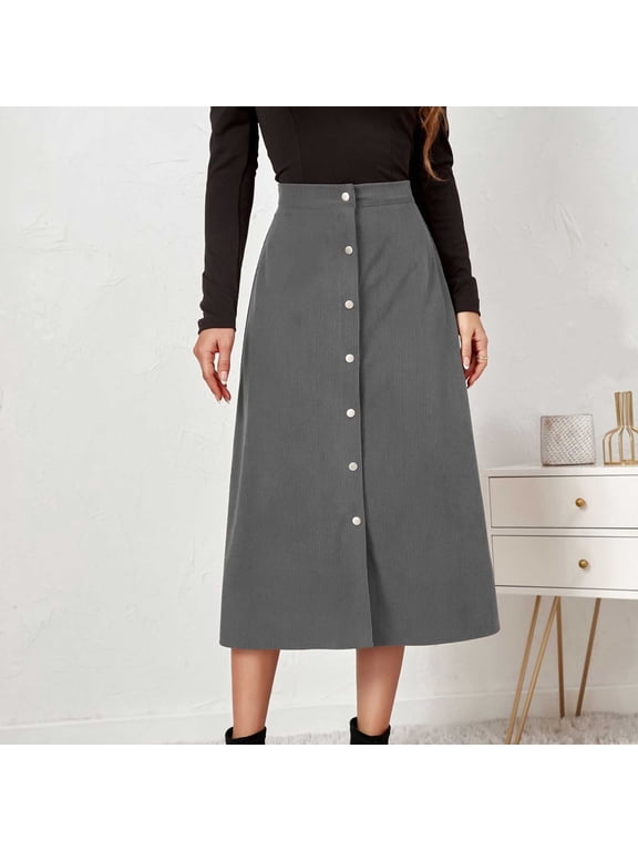 Pencil Skirts for Women,Womens High Waist Corduroy Half-body Skirt Casual Buckle Design Short Skirt