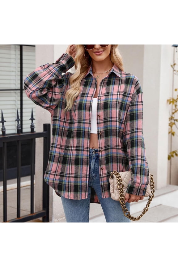 Plaid Flannel Shirts for Women,Oversized Flannel Shirt Women Long Sleeve Plaid Button Buffalo Shirt Blouse Tops
