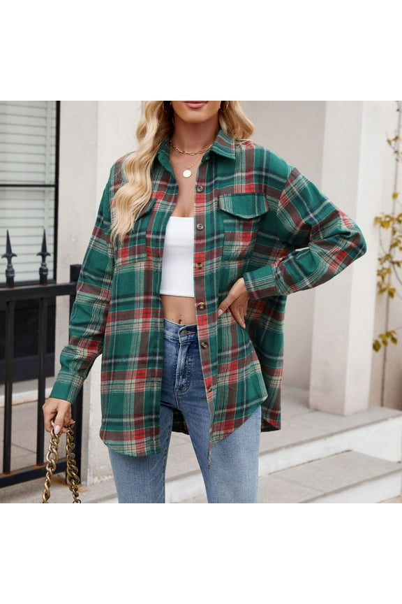 Plaid Flannel Shirts for Women,Plaid Flannel Shirts for Women Oversized Long Sleeve Button Down Buffalo Plaid Shirt Blouse Tops