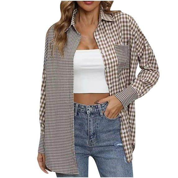 Aloohaidyvio Plaid Flannel Shirts for Women,Women's Classic-Fit Long-Sleeve Lightweight Plaid Flannel Shirt