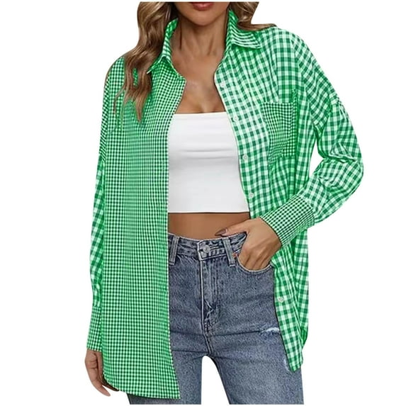 Aloohaidyvio Plaid Flannel Shirts for Women,Women's Classic-Fit Long-Sleeve Lightweight Plaid Flannel Shirt