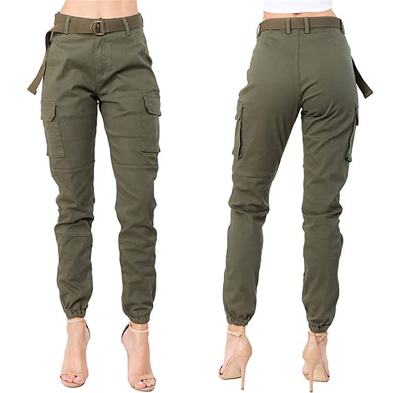 Aloohaidyvio Plus Size Pants,Womens High Waist Slim Fit Jogger Cargo Solid Color Pants with Matching Belt