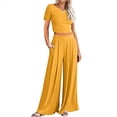 thumbnail image 1 of Aloohaidyvio Plus Size Pants,Womens Sports Tight Ribbed Knitted Crop Top Loose Wide Leg Pants Two-Piece Set, 1 of 6