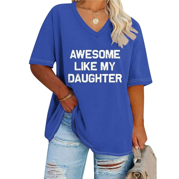 Aloohaidyvio Plus Size Shirts for Women,Women's Trendy Funny Print T Shirts Summer Soft Basic Tees Short Sleeve V Neck Tunic Tops Loose Dressy Blouse