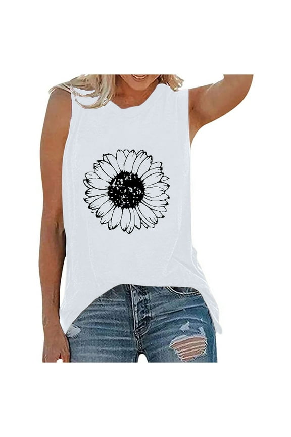 Plus Size Tops,Womens Vintage Casual Crewneck Printed Tank Tops