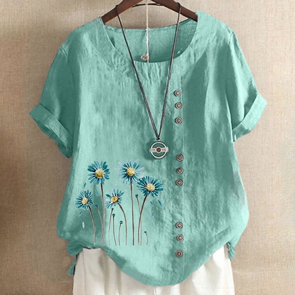 Aloohaidyvio Plus Size Tops,Womens Summer Shirts Casual Short Sleeve Flower Printing Loose Tops