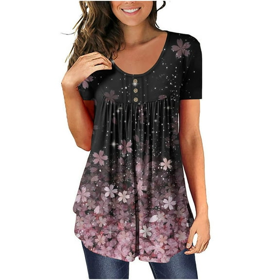 Aloohaidyvio Tops for ,Womens Summer Printing Short Sleeve Strappy Cold Shoulder T-Shirt Tops Blouses