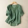 thumbnail image 1 of Aloohaidyvio Womens Tops under $10,Womens Summer Cotton Linen Embroidery V-Neck Solid Color Loose Short Sleeve T-Shirt Shirt, 1 of 6