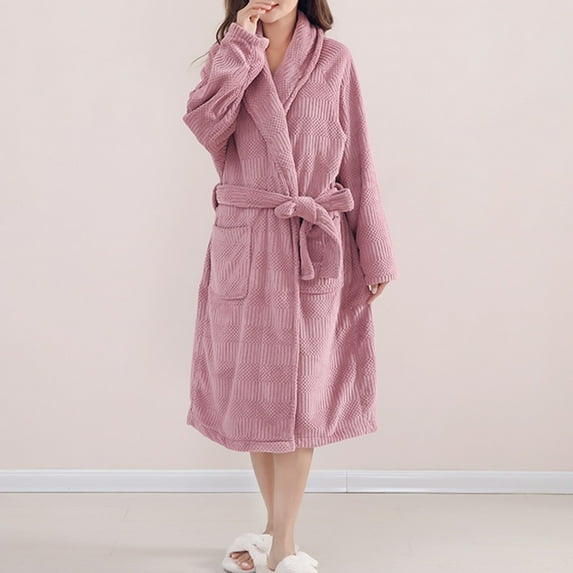 Aloohaidyvio Plush Fleece Bathrobe for Women,Long Robe with Belt, Warm and Cozy Fluffy Sleepwear Nightgown
