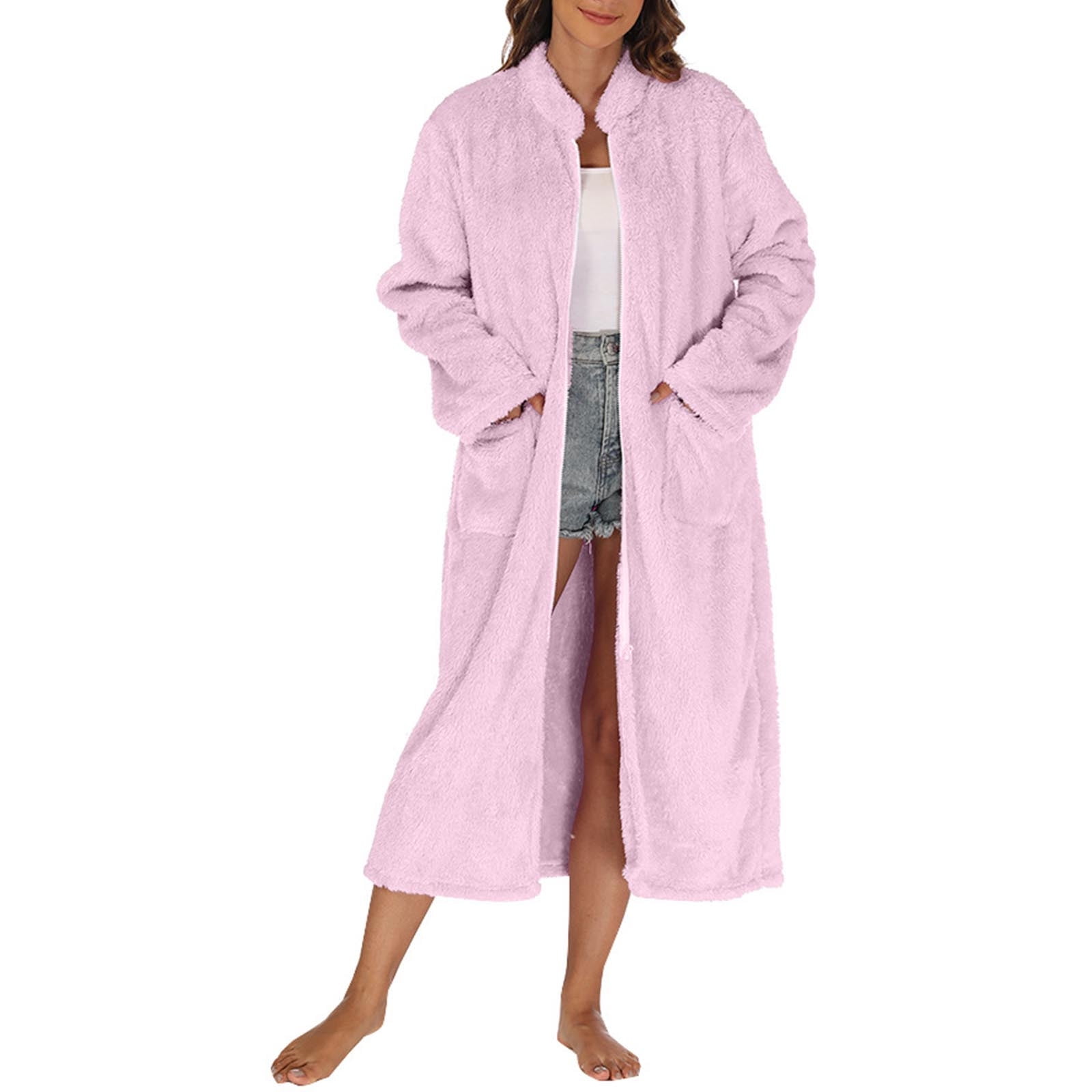Aloohaidyvio Plush Robes for Women,Long Zip Up Robes for Women, Plush ...