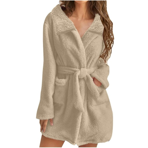 Aloohaidyvio Plush Robes for Women,Womens Fuzzy Robe Mid Length Bathrobe Belted Soft Bath Robes Plush Kimono Robe with Pockets Fall Winter Spa Robes