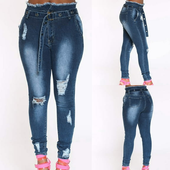 Aloohaidyvio Ripped Jeans for Women Plus Size,Womens Slim Plus Size Ripped Hole Gradient Long Regular Pants,Jeans for Women Plus Size Stretch