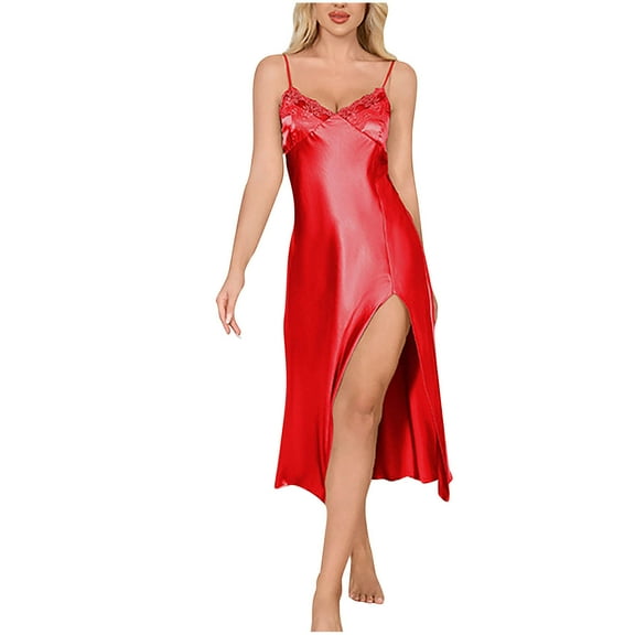 Aloohaidyvio Satin Nightgowns for Women Babydoll Lingerie Slip Dress Sexy Sleepwear V Neck Nighty Chemise